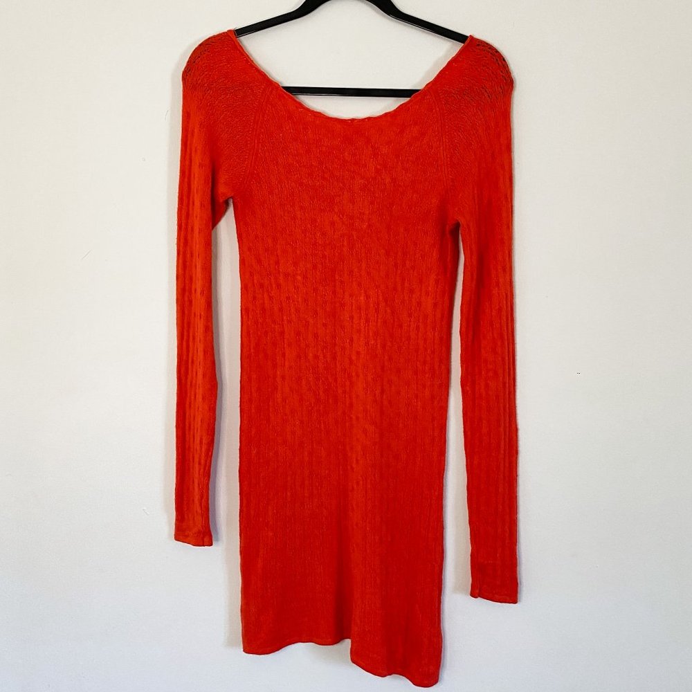 Free People Knit Long Sleeve Scoop Back Sweater Dress Tunic Red Size M